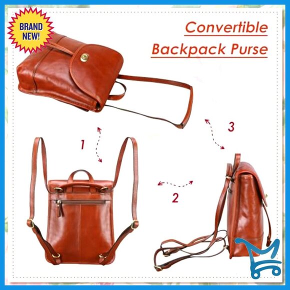 Full Grain Italian Leather Convertible Backpack Purse Small Shoulder Bag main image 2